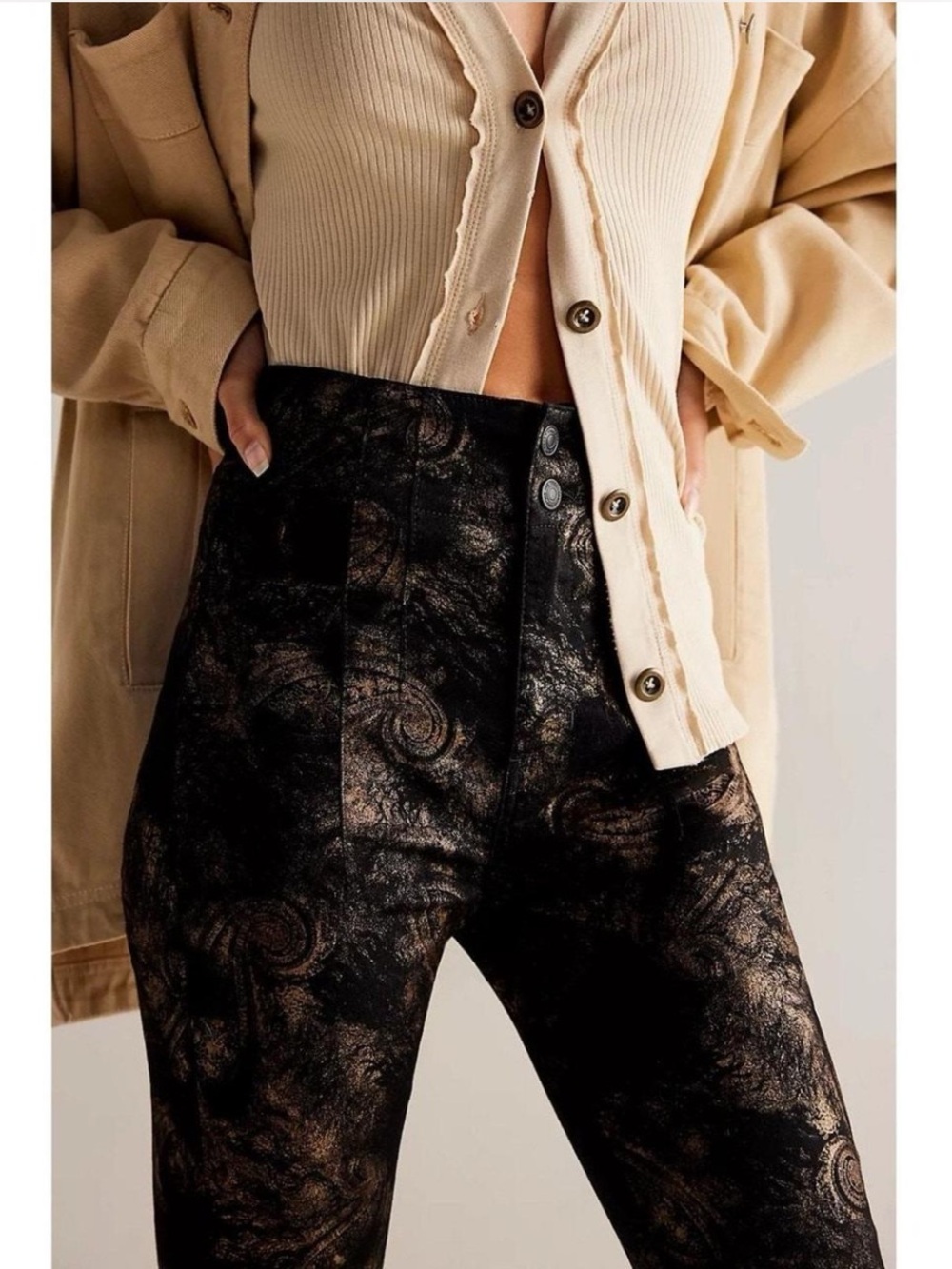 NWT Free People Jayde High Rise Metallic Flare Pants - Picture 7 of 15